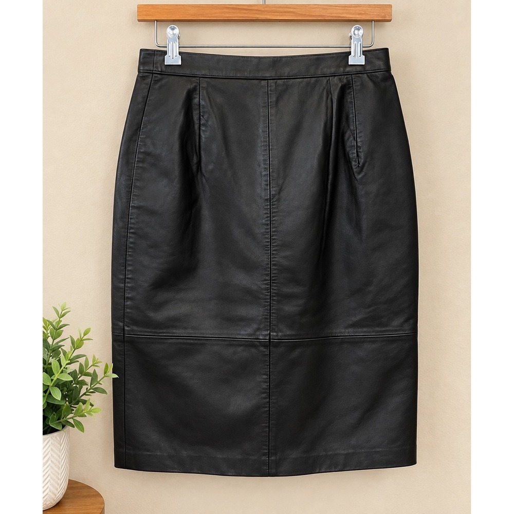 Comint Genuine Leather Pencil Skirt VTG High Waisted Midi Size 9/10 Grunge Moto